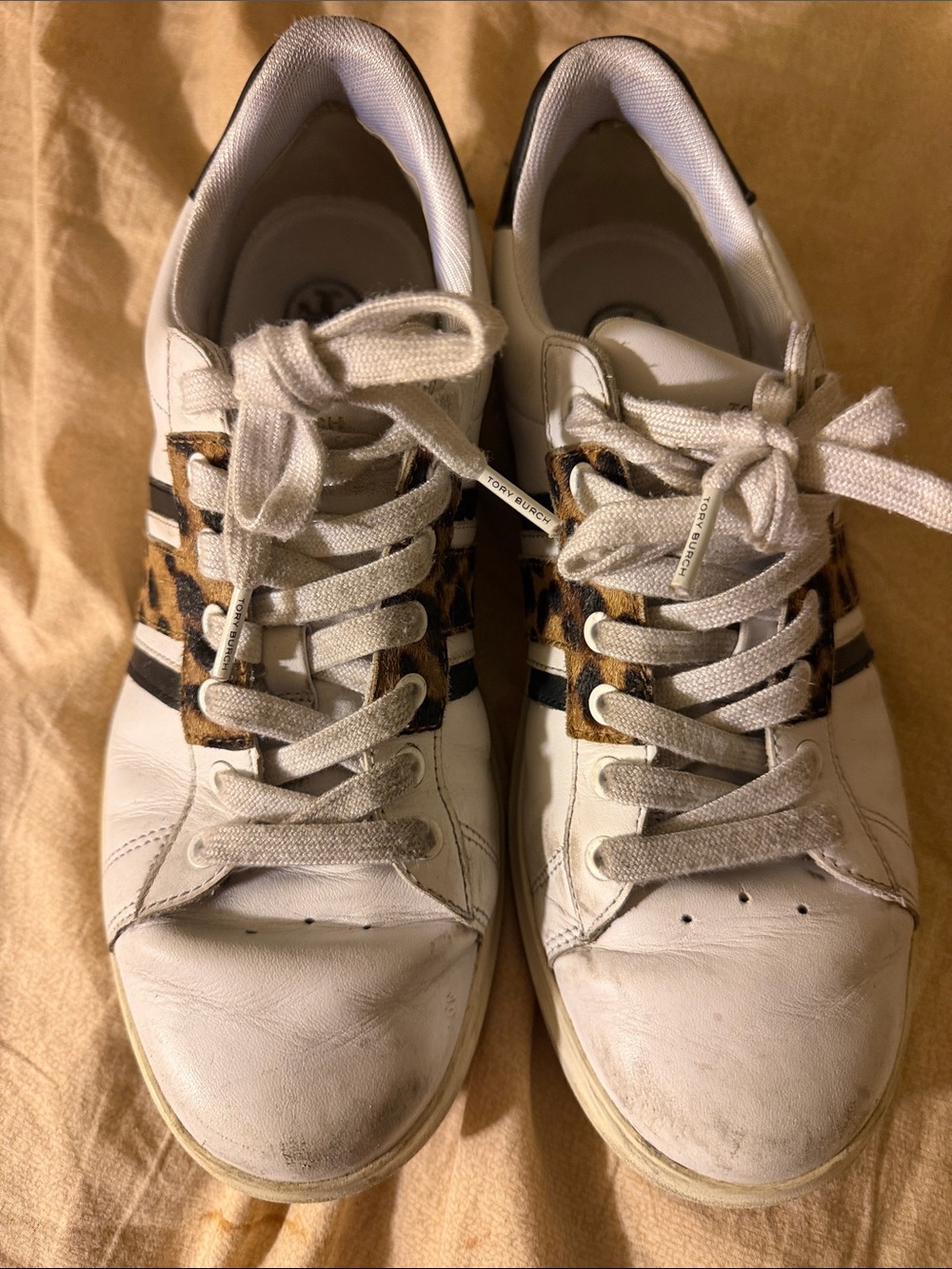 Tory Burch White Leather Women's Sneakers with Leopard Accent